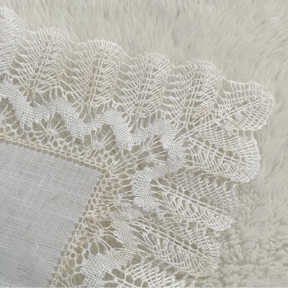 Vintage Bruges Belgium Bobbin Lace Handkerchief Rococo Boxed Linen Bridal Hankie
